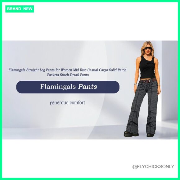 Mid Rise Straight Leg Cargo Pants with Patch Pockets Casual Cotton Blend - Picture 6 of 7